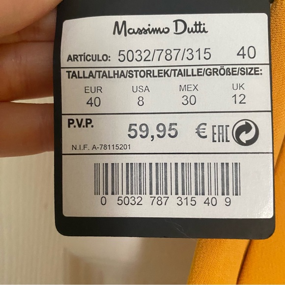 NWT Massimo Dutti Golden Yellow Slim Trouser Pants - Picture 6 of 6